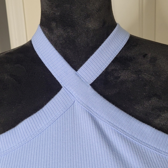 SO Juniors Criss Cross Halter Ribbed Tank Top Blue Junior  XL - Picture 4 of 6